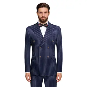 Men's Double Breasted Suit 2-Piece Set | Peak Lapel Pinstripe Business Suit | Slim Fit Blazer Jacket & Trousers for Wedding, Prom, Formal Events