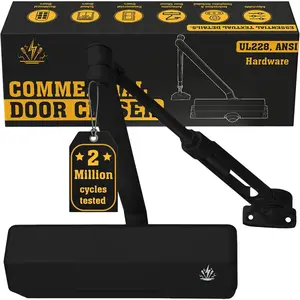 Heavy Duty Automatic Door Closer with Hold Open, Commercial Indoor/Outdoor Adjustable Door Closure, ANSI Grade 1, UL Certified, ADA Compliant, (44-330lb, 30-60in) - Black