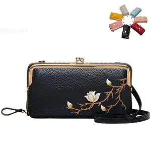 ELIPAPRO AS211 Women's PU Leather Oversized Crossbody Clutch Purse, 2025 New Floral Embossed Satchel with Detachable Hardware, Zip, Shoulder Strap, Handbag Shoulder Bag for Sports & Outdoor Use, Everyday Bag