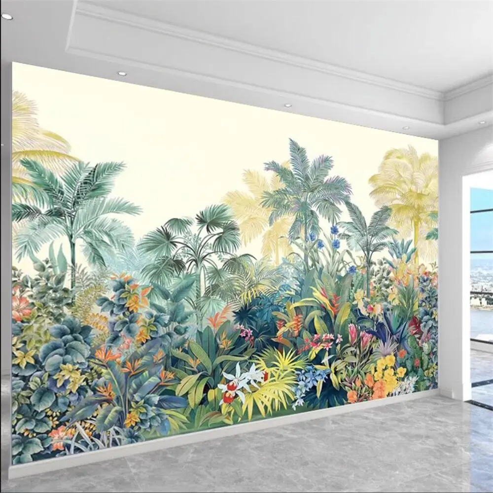 Custom Southeast Asian Tropical Plant Wallpaper Living Room Sofa Background Wall Paper Hotel Homestay Restaurant Wall Mural