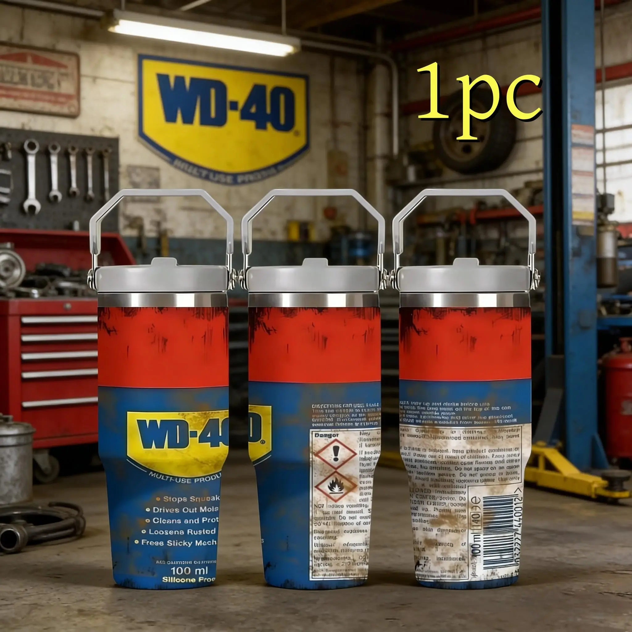 Wd-40 Retro Vacuum Insulated Cup, Industrial Style Stainless Steel, Durable Insulated, Large Capacity Portable Car Mug, Ideal for Outdoor Camping, Insulation Drinkware, Drinkware, Insulated Travel Drinkware