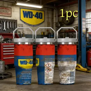 Wd-40 Retro Vacuum Insulated Cup, Industrial Style Stainless Steel, Durable Insulated, Large Capacity Portable Car Mug, Ideal for Outdoor Camping, Drinkware, Insulated Travel Drinkware