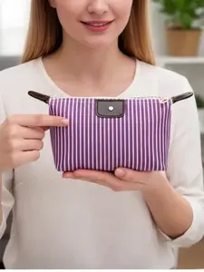 Striped Dumpling Makeup Bag, Waterproof Travel Cosmetic and Toiletry Organizer Pouch with Handle
