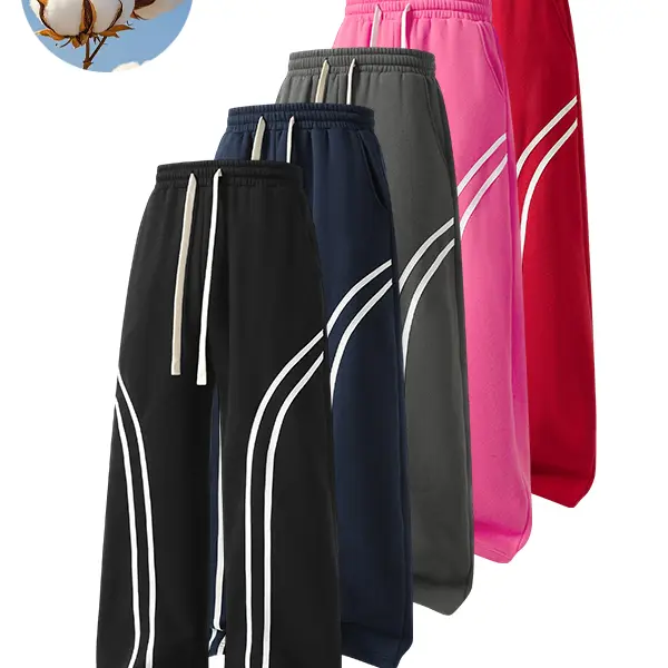 Male Cotton Blend Straight-Leg Casual Pants - Elastic Drawcord Waist, Loose-Fit, Wrinkle-Resistant, Comfy, Durable Stitching, Machine Washable for Daily Commute, Sports