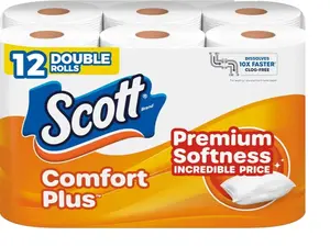 Scott ComfortPlus Toilet Paper, 12 Double Rolls, 231 Sheets per Roll, Septic-Safe, 1-Ply Toilet Tissue