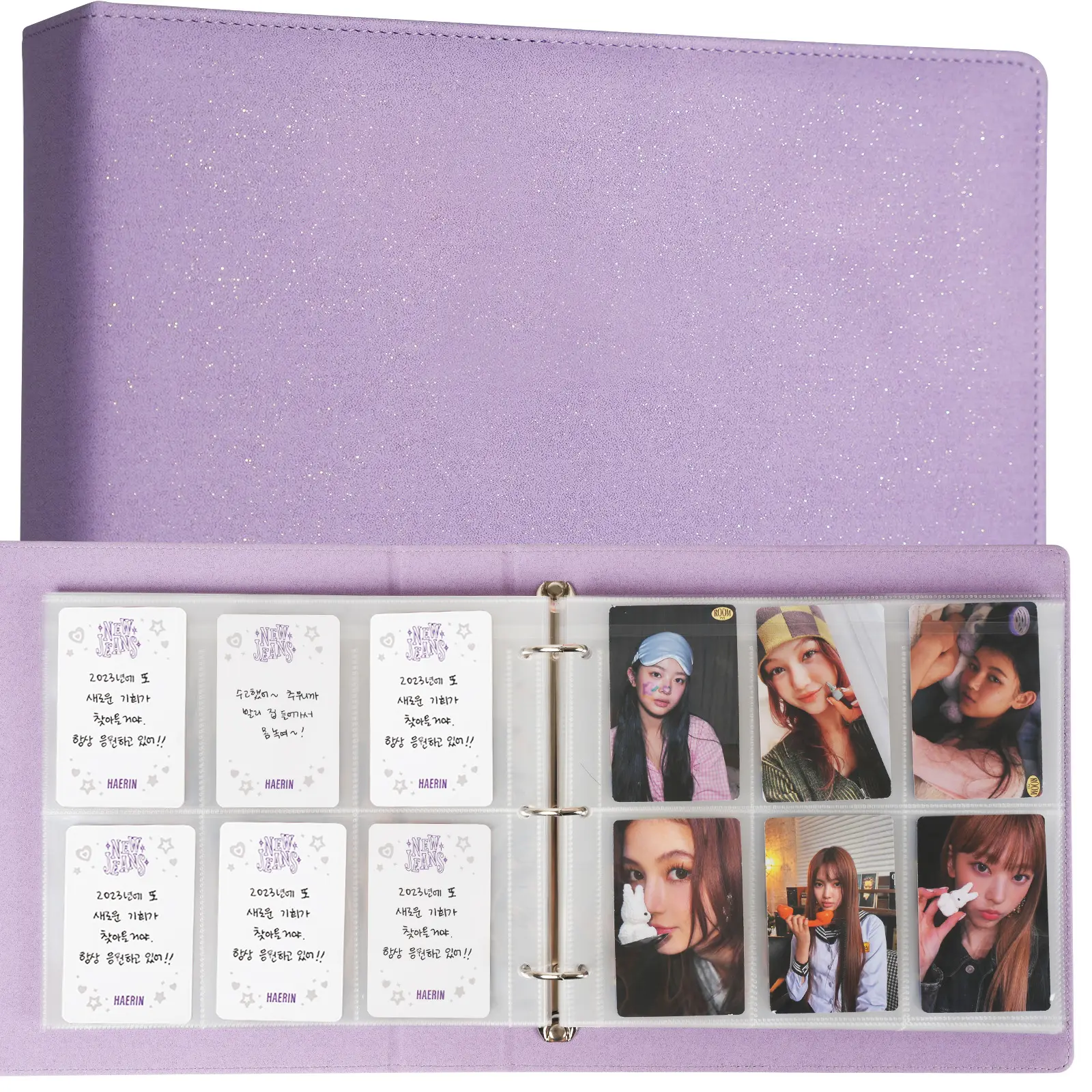 CeyiJun A5 6 Pocket Extra Wide Moonlight Binder Soft PU Leather Binder with D-Ring 50 Pieces of Inner Pages for 3 Inch Photocard Decor