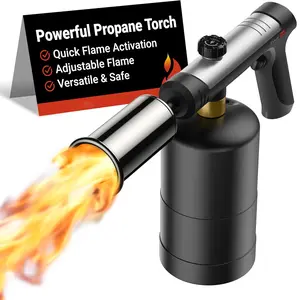 Propane Torch with One-Touch Max Fire, Cooking Blow Torch Gun with a Safety Lock, Charcoal Lighter, Flame Torch, Kitchen Food Torch Head for Grill, Sous Vide, BBQ (Tank Not Included)