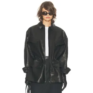 Helsa The Peplum Leather Moto Jacket in Black