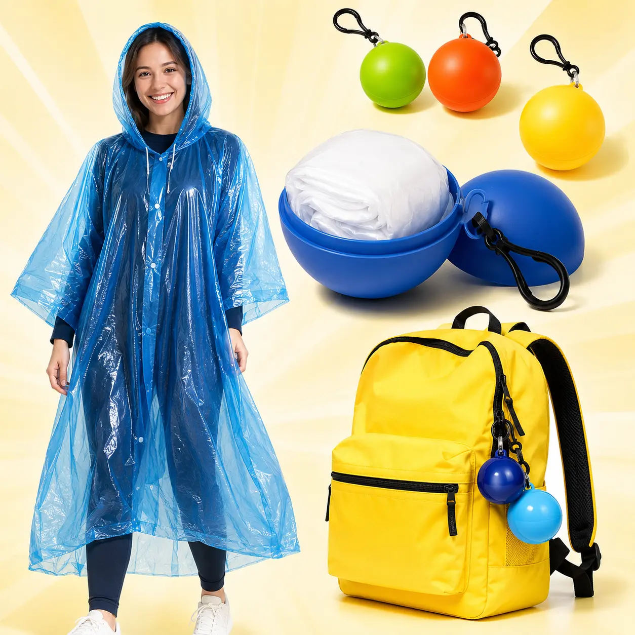 (Random Colours)(2 balls）Ball Shape Disposable Raincoat Adults Hood Poncho Ball Rain Coat Waterproof (MULTICOLOR PACK OF 2 )