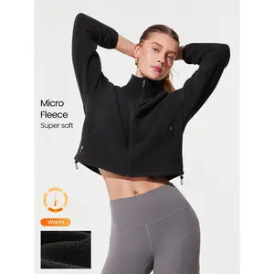 GLOWMODE Thin Polar Fleece Loose-Fit Cropped Drawstring Long Sleeve Jacket