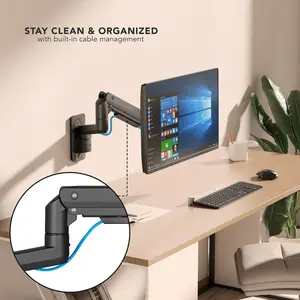 Mount-It! Heavy-Duty Monitor Wall Mount with Gas Spring Arm Supports 49" Monitors up to 44 lbs Ergonomic Viewing Angles & Cable Management for Offices & Gaming