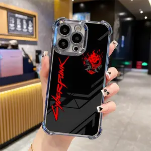 Cyberpunk Flame Logo Pattern Anti Drop Shell Suitable for iPhone 17/16/15/14/13/12/11 Pro Max Plus electroplated anti drop soft case phone case 018 Protector Screen Protector Protection Cover Protective Casing Shockproof Cellphone Smartphone