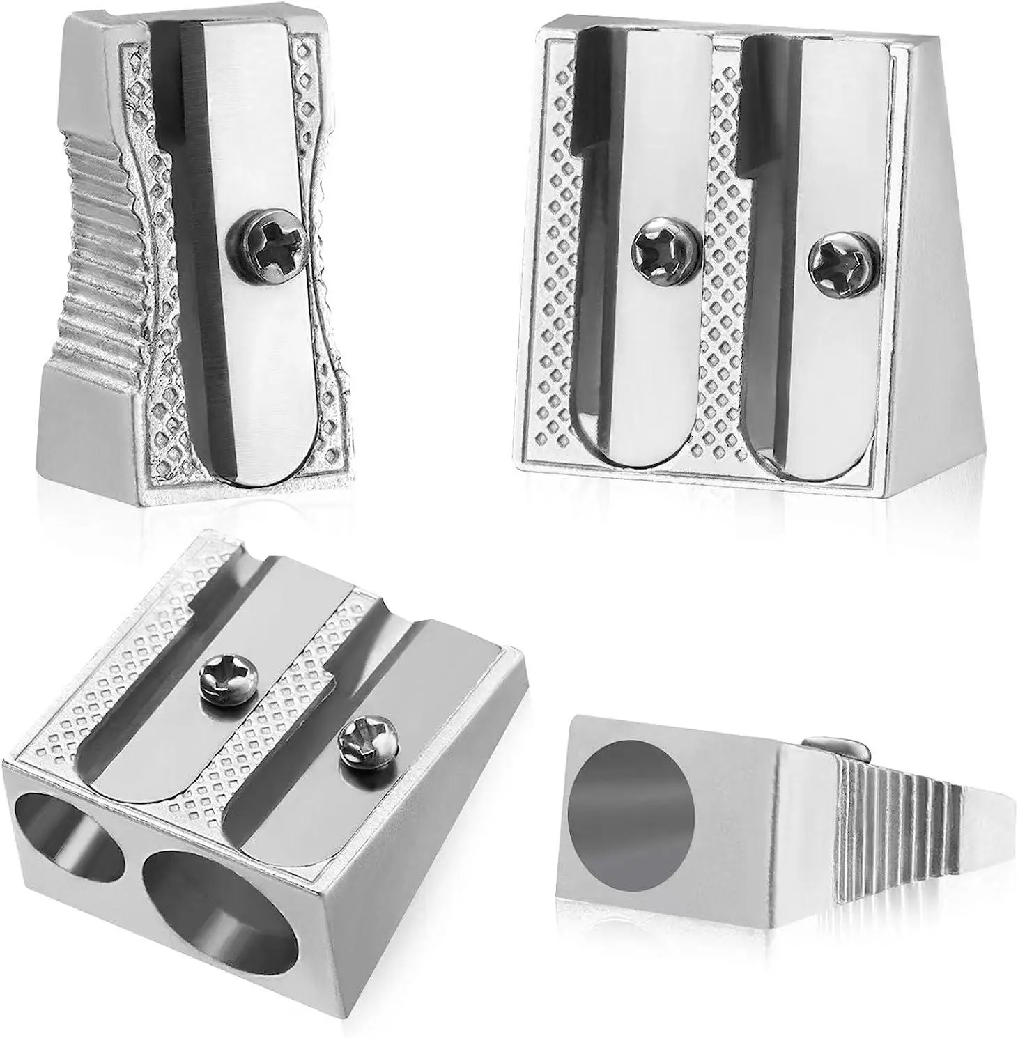 Metal Pencil Sharpeners, 4pcs Manual Double Hole Pencil Sharpener for Colored Graphite Pencils, Crayon Sharpener, Home School Office