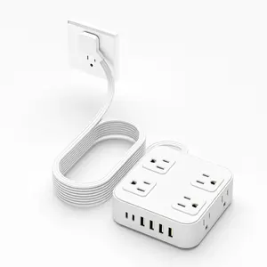 Flat Plug Long Extension Cord 5Ft, Power Strip Surge Protector with 8 Outlets ,4 USB Ports ,2 USB C port,Charging Station for Home, Office, Dorm Room Essentials