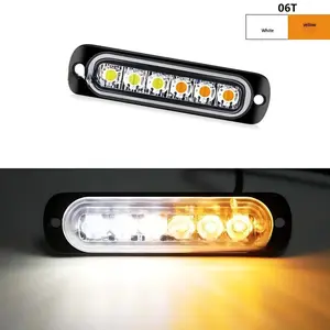 Amber White Sync Ultra‑Thin 6‑LED Surface‑Mount Flashing Warning Light for Trucks/Vehicles — LED Mini Grid Headlight, Emergency Alert & Hazard Warning