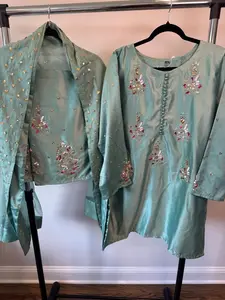 New 3pcs shamoos silk full embroidered dress XS 38, XL 48