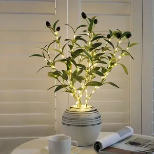 1Piece luminescent  Olive Tree Battery Operated，Artificial Greenery Olive Tree Branch with Fairy Lights for Wedding Christmas Home Indoor Outdoor Decoration