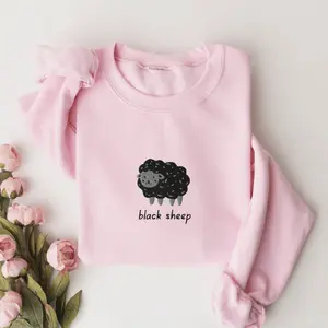 Black Sheep Embroidered Sweatshirt, Cute Sheep Crewneck Sweater, Embroidered Sheep Shirt, Cute Embroidered Sweatshirt, Black Sheep Sweater