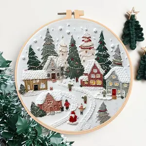 Christmas Snow Landscape Pattern DIY Embroidery Kit, 1 Set Embroidery with Hoop Suture Practice Kit for Adults, Handmade Unfinished Products Gifts, Handicraft, Christmas, Christmas Gift, Embroidery Craft