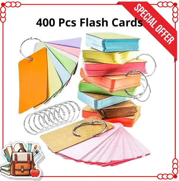 400 Pcs 2x3 Flash Cards with Ring, Lined Mini Index Cards for Studying, School, College and Note Taking Supplies