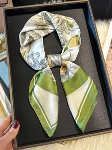 Floral Print Scarf for Women, Soft Silk-Like Hairband, Fashionable Head Wrap & Neck Scarf, All-Season Woven Fabric Accessory, Fashion Hair Scarves