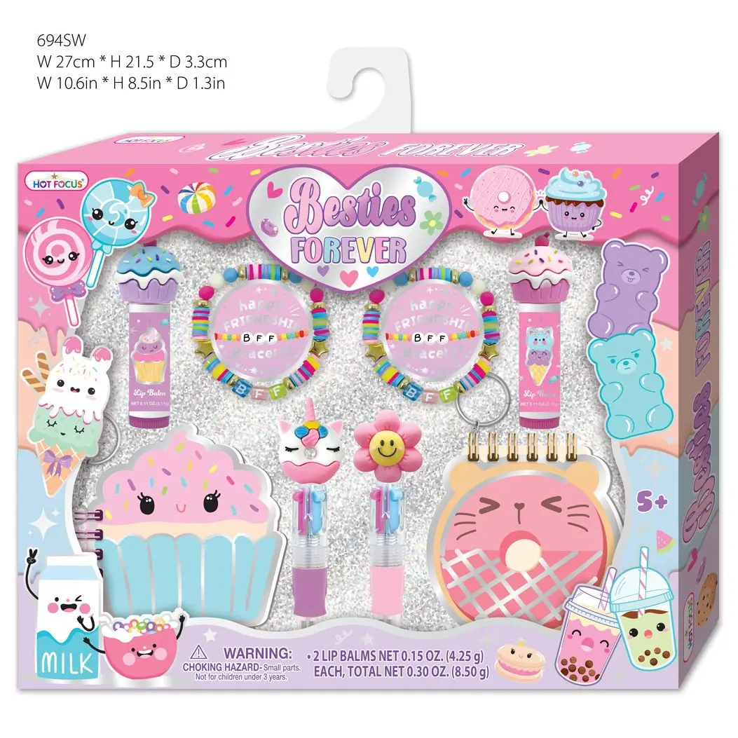 Candy-Themed Besties Forever Candy Gift Set - Friend Gift Basket with Matchy Bestie Bracelets, Notepads, Includes Pens, Multiple Colorful Fun Pieces, Suitable for Ages 5+, Festive Party Supply Exchange