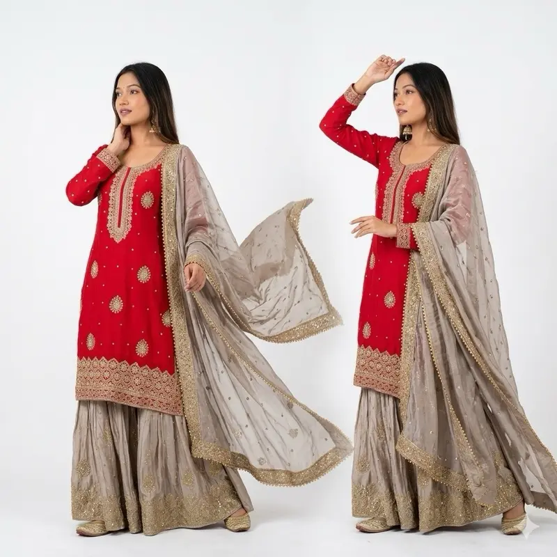 Women's Indian Designer Panjabi Suits, Original Asian Salwar Clothes, Color-Combined Casual Lady Wear