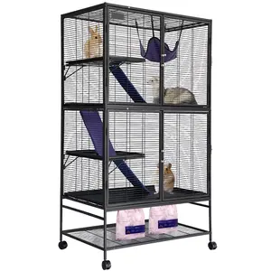 Large 4-Tier Heavy Duty Metal Small Animal Cage – 3 Platforms, 3 Ramps, Hammock, Removable Tray, Lockable Wheels – Critter Nation Enclosure for Rats, Ferrets, Chinchillas, Guinea Pigs, Hamsters, More