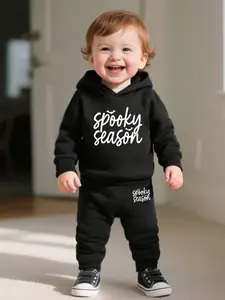 Newborn Baby Boy Girl Hoodie Set, Long Sleeve Cartoon Letter Print Romper Pants, Casual Fashion Infant Clothing for Daily Wear