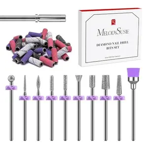 MelodySusie Nail Drill Bits, 10Pcs Diamond Sanding Bit Set with 40pcs Small Sanding Bands (#120#180#240 Grits) with 3.1mm Mandrel Bit, Nail Gel Remover Tool for Acrylic Nails Manicure Nail Prep