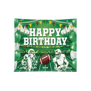 Football Birthday Backdrop, Super Bowl Party Decorations Football Birthday Banner Green Happy Birthday Football Players And Ball On Field Decorations For Party Celebration