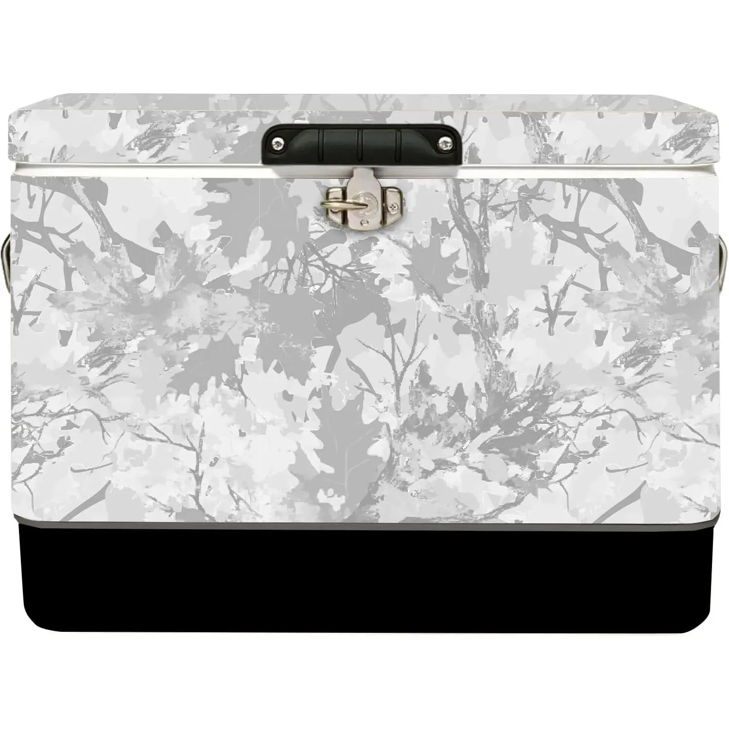 FSE Hard-Sided 54 Qt Metal Cooler, 80 Can Vintage Ice Chest, Durable Two-Tone Design with Latch Lid, Built-in Bottle Opener, Plastic Liner & Side Handles, Camo
