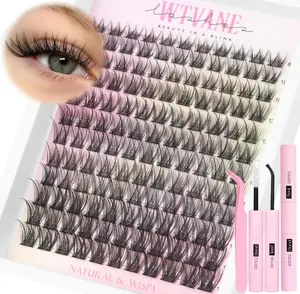 Lash Clusters Kit Wispy Cluster Eyelash Extensions Kit Natural Lash Extension Kit Natural Look Eyelash Clusters Wispy False Eyelashes with Lash Bond and Seal, Tweezers
