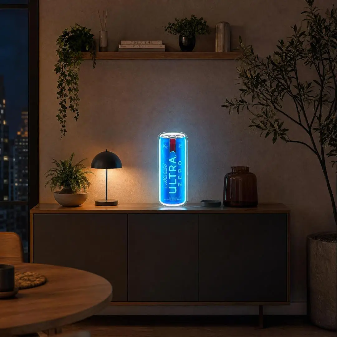 FANCYCHIC Michelob ULTRA 0 Blue Beer Can LED Neon Sign, 15.75x8.74in Crystal Acrylic Wall Decor with LED Tubes, Plug & Play Acrylic Light, Decorative Wall Light for Man Cave Home Bar Gifts