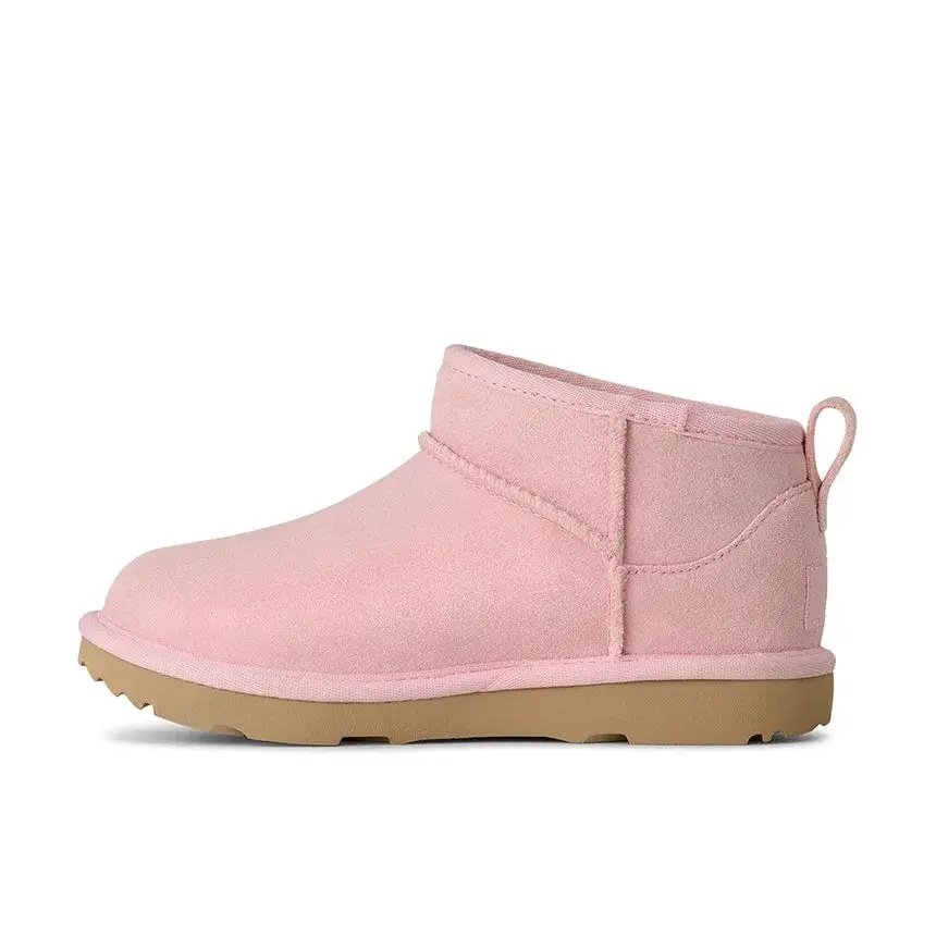 UGG Girls' Classic Ultra Mini Suede Round Toe Ankle Booties - Blush Pink, Slip On, Comfortable, Elegant Design, Stylish, Casual Wear, Playful Touch, for 4-5 Years Grade-School (GS) Kids