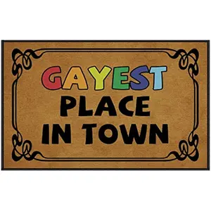 Doormat Outdoor Entrance Funny, 100% polyester and rubber Door Mats for Outside Entryway Mat Indoor Home Gayest Place in Town Doormat Rubber Backing Anti-Slip