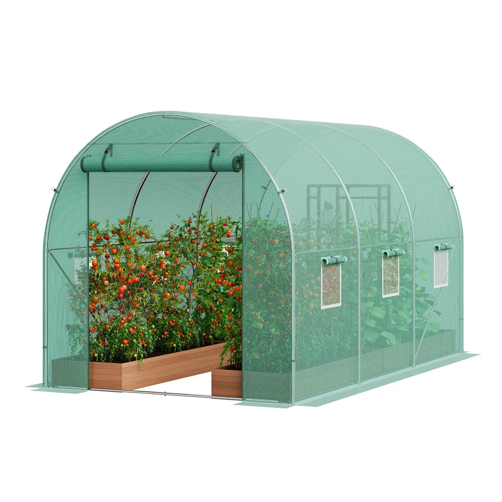 【Summerfinds】VEVOR Walk-in Tunnel Greenhouse 11.3x6.4x6.3 ft Hoop House Greenhouse TunnelPlant Hot House with Galvanized Steel FrameGreen PE CoverRoll-up Zipper Door and 6 Windows for Outdoor, Large Enclosure Greenhouses