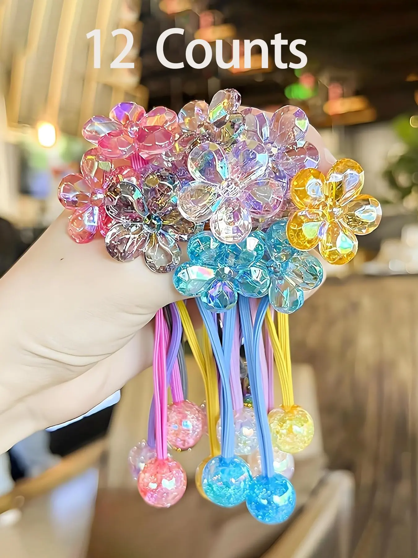 12pcs Ball Charm Hair Ties, Colored Camellia Bead Rubber Bands, Bubble Hair Ties with Balls, No Damage Ponytail Holders for Toddler Girls, Flower Hair Accessories, Elastic Ponytail Accessories, Hair Accessory Set, Cute Hair Accessories