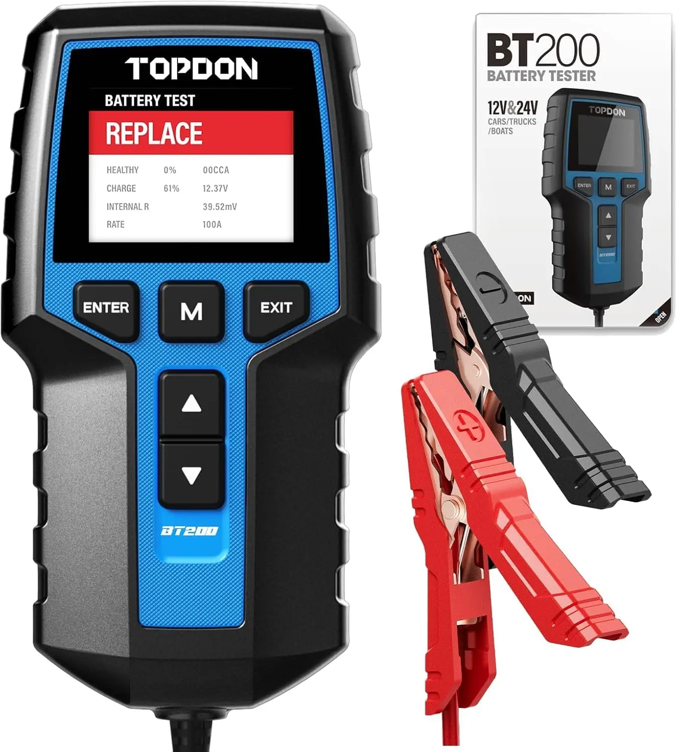 TOPDON BT200 Car Battery Tester 24V 12V Load Tester, 100-2000CCA Automotive Alternator Tester Digital Auto Battery Analyzer Charging Cranking System Tester for Car Truck Motorcycle ATV SUV Boat Yacht