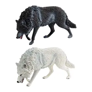 Mini Wolf Figurine Cake Toppers Hand Painted Model Educational Toy Realistic Animal Figure for Children Toddlers Birthday Gift