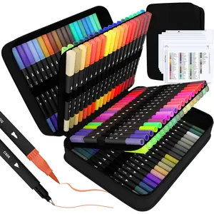 Art Supplier Dual Brush Markers Pens, 110 Artist Coloring Marker Set, Fineliner & Brush Tip Pen with Premium Case for Adults Coloring Books & Journal, Drawing, Doodlin