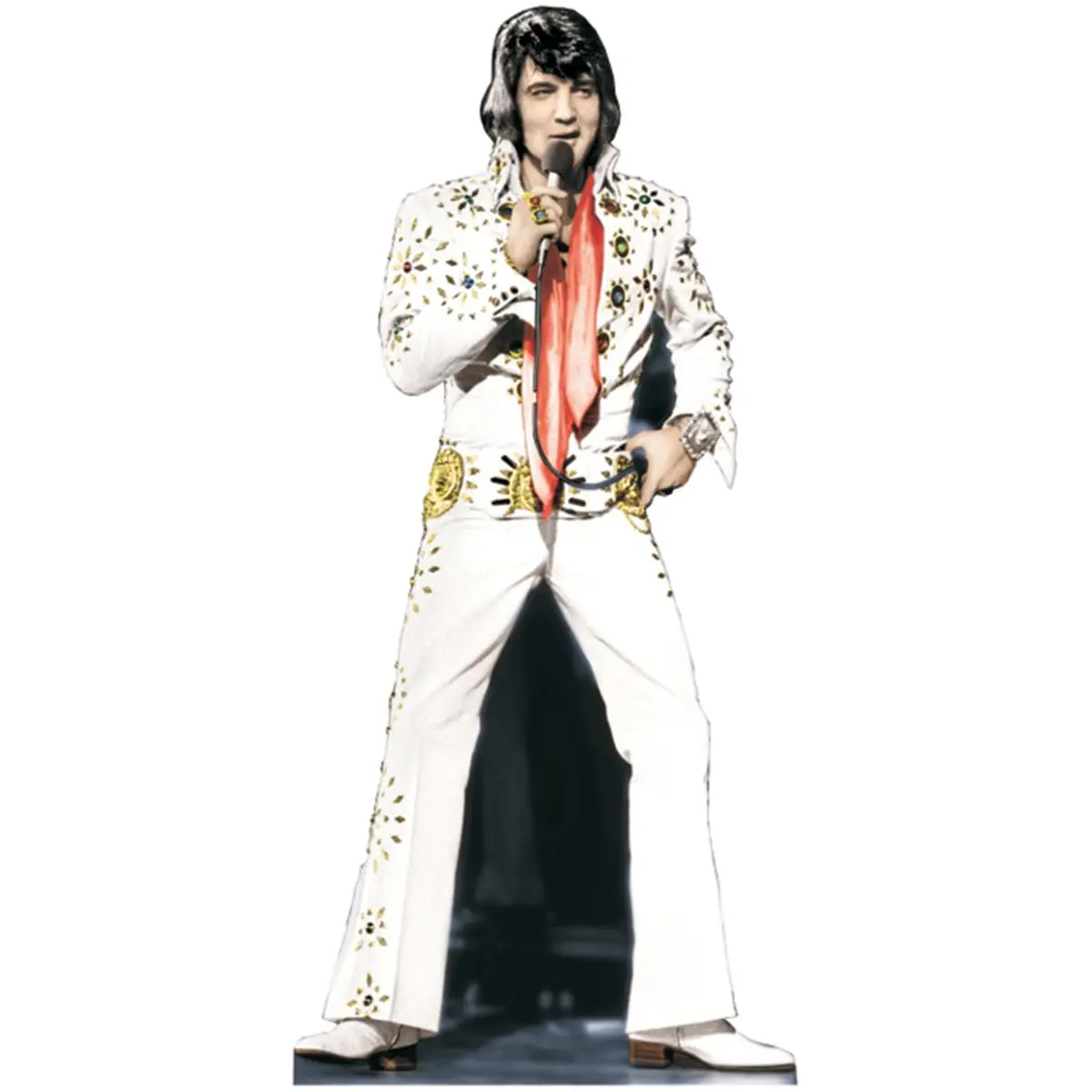 212 MAIN Elvis Presley Life-Size White Jumpsuit Corrugated Card Cutout - 70 in H Home Decor Supply, Wall Mount, Party Decor, Motion-Sensor Audio, Decorative Elvis Presley Suit