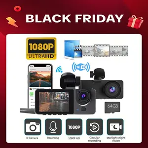 Full HD 1080P Dual Camera Dash Cam, Loop Recording and 64GB Memory Card, Car Rear View Camera, Driving Recorder, WIFI-APP, DVR,TIKTOKBLACKFRIDAY