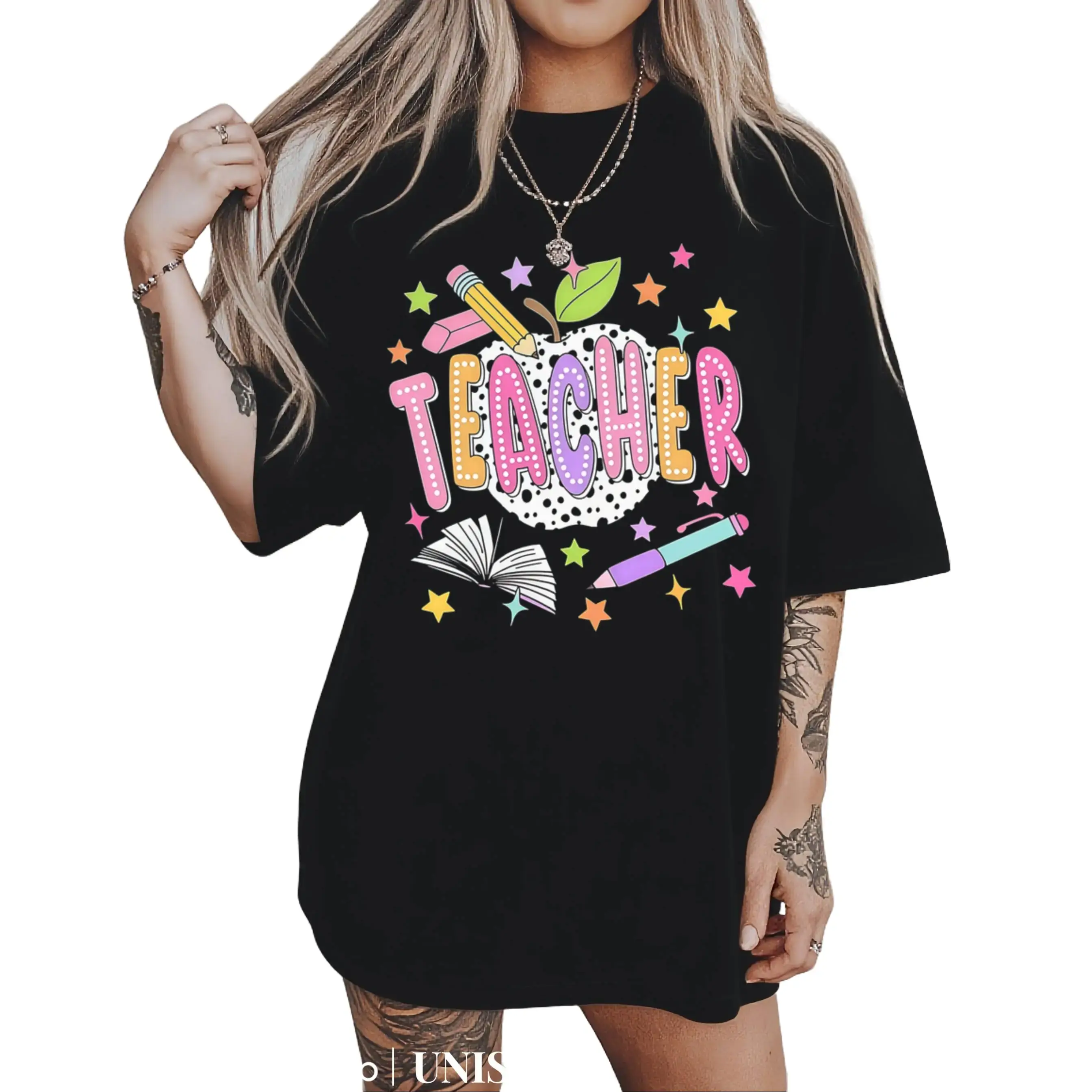 Women's Cotton Fabric Printed Round Neck Streetwear Graphic T-Shirt - Casual Sports Top for Teachers & School Staff Apparel