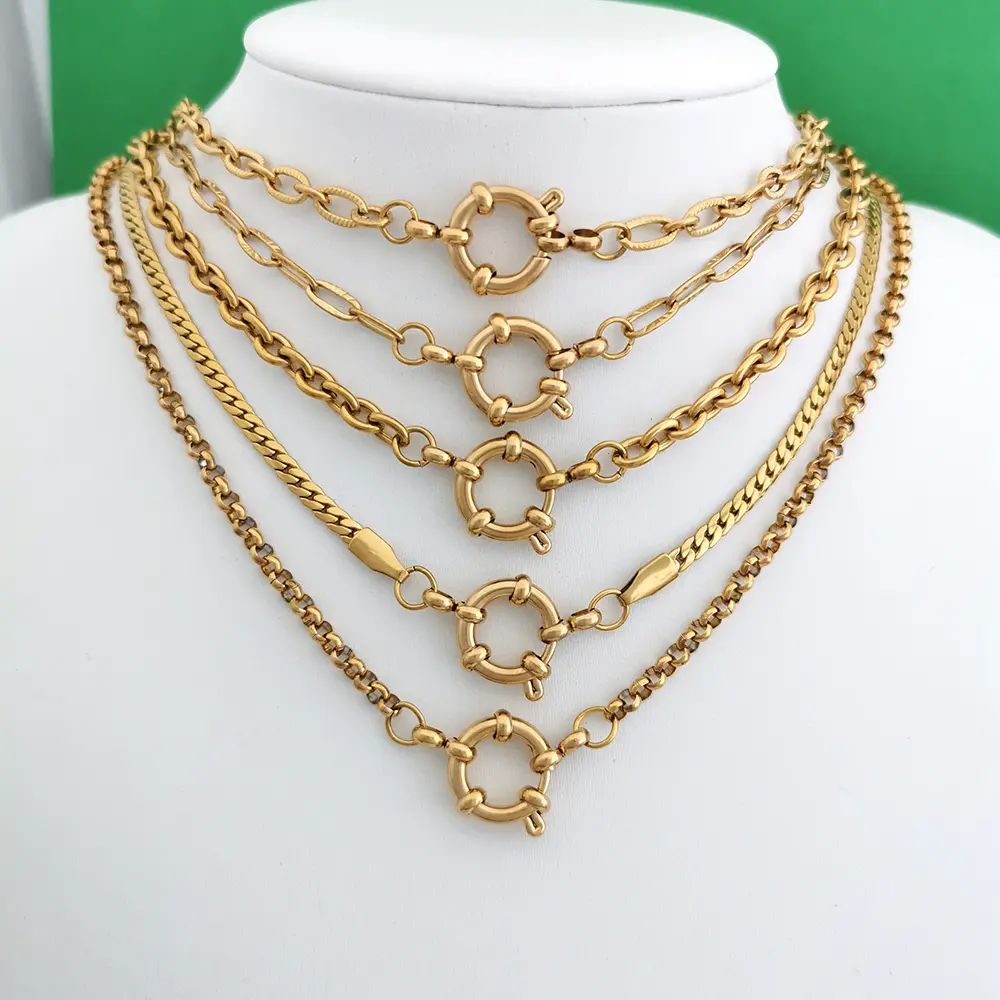 Spring Sailor Clasp Necklace Women Men Choker Stainless Steel Geometric Paperclip Link Chain Rolo PVD Gold Color