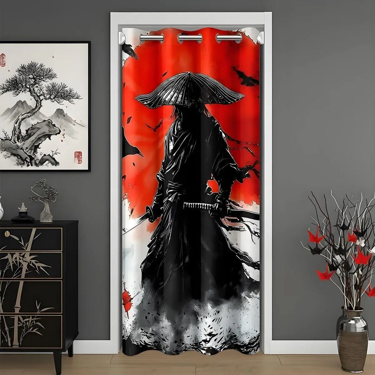 Samurai Door Curtain Doorway Window Sunset Thermal Insulated Temporary Room Dividers Japanese Style Closet Cover Japan Bedroom Living Room Microfiber
