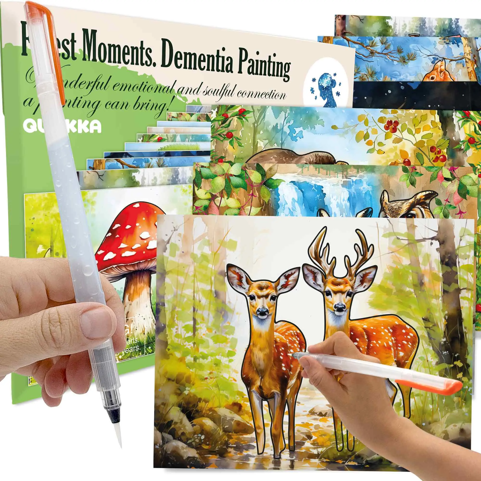 QUOKKA Reusable Water Painting Doodle Set - 10x8 in Unisex Memory Aid, Mess-Free Forest-Themed Arts & Crafts Toy, Relaxing Dementia Activities for Adults 15+, Promotes Focus & Creativity, Alzheimer’s Support