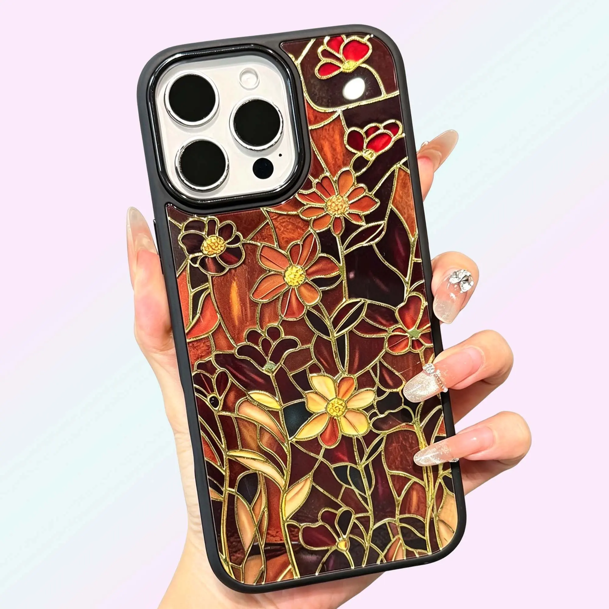 Stained Glass Inspired Floral Magnetic Phone Case,Compatible With iPhone 17/16/15/14/13/12 Series, Magsafe Supported
