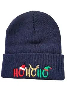 Christmas Season Beanie with HO HO HO Embroidery Festive Santa, Reindeer, and Elf Design