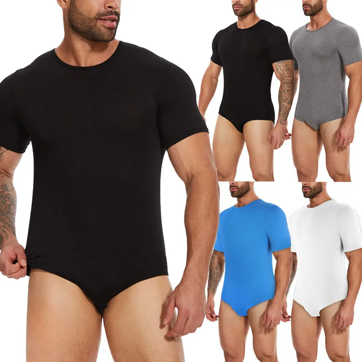 1-2 Pack Menswear Full Body Shaper Shapewear Tummy Control Bodysuits Stretchy Underwear Fabric Classic Pajama Leotard Spandex Cosplay Nightwear Romper Crew Neck Soft Viscose Round Neck